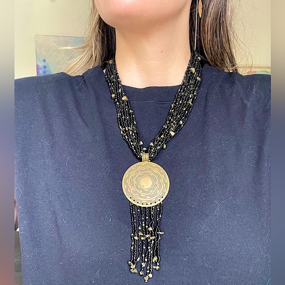 Brass and beading statement necklace